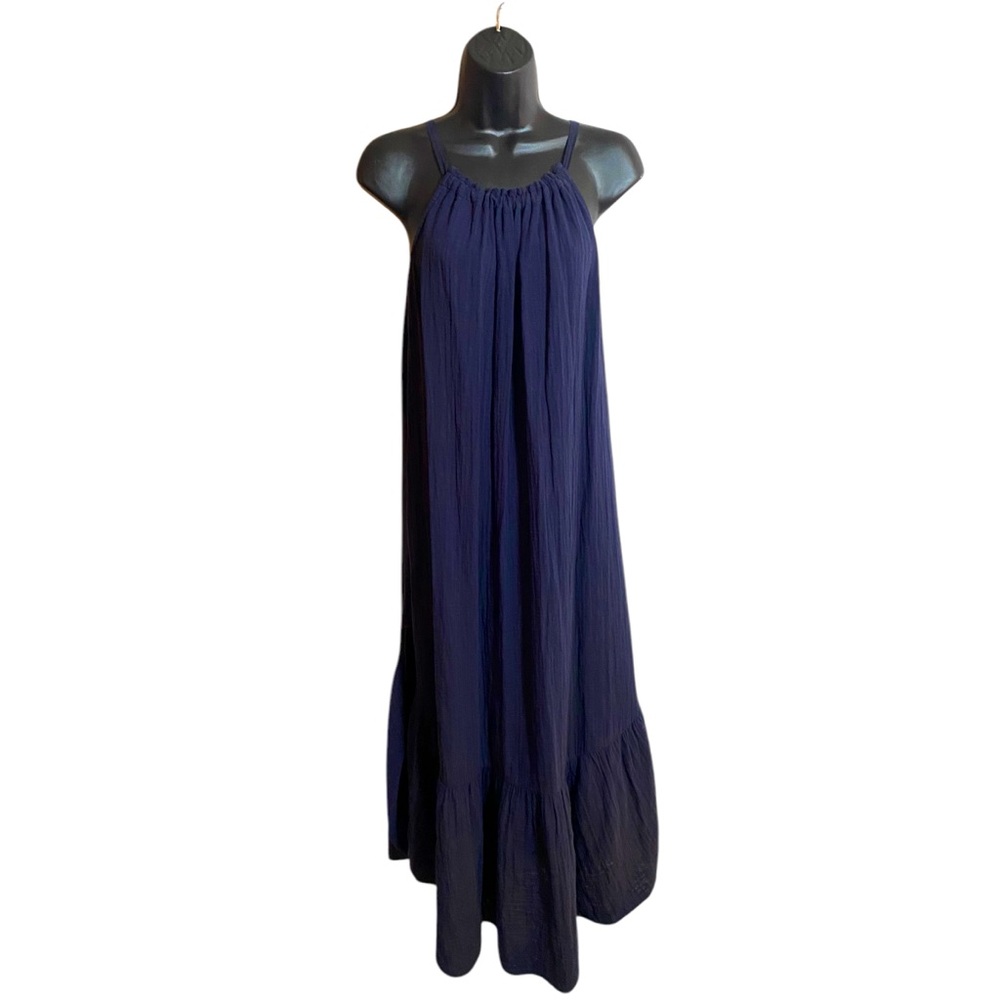 Xirerna Y2K Navy 100% Baby Soft Cotton Halter Maxi with rounded Hem XS